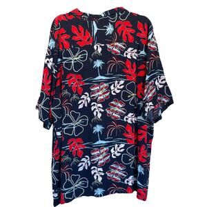 Casual Threads Shirt Mens 2XL Navy Blue Red Hawaiian Floral Rayon Camp Aloha